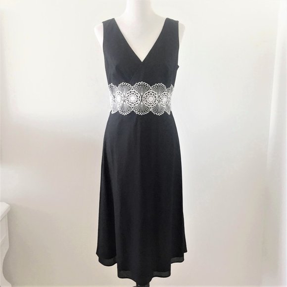 LOFT Dresses & Skirts - Loft Fit and Flare Embroidered Black Midi Dress